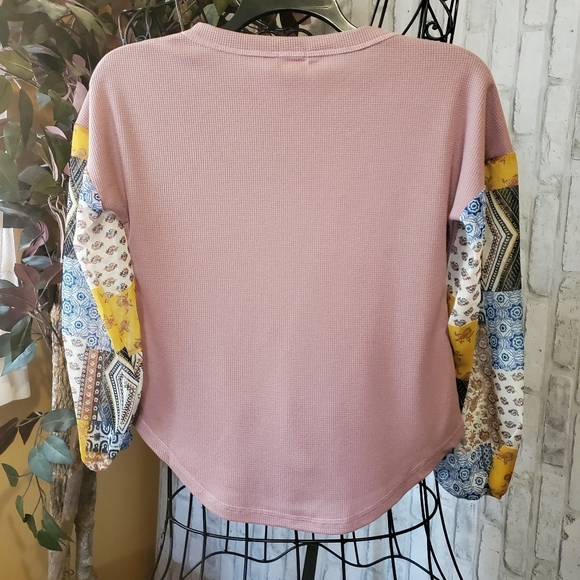BAEA Boho Mixed Long Sleeve Top Blush Size Small - Picture 6 of 10